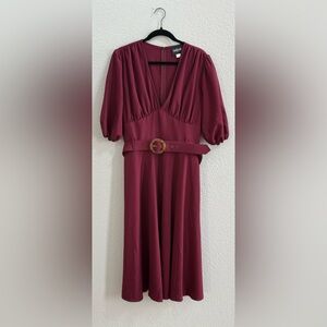EUC Collectif Burgundy Long Sleeve Dress with Belt - 2XL